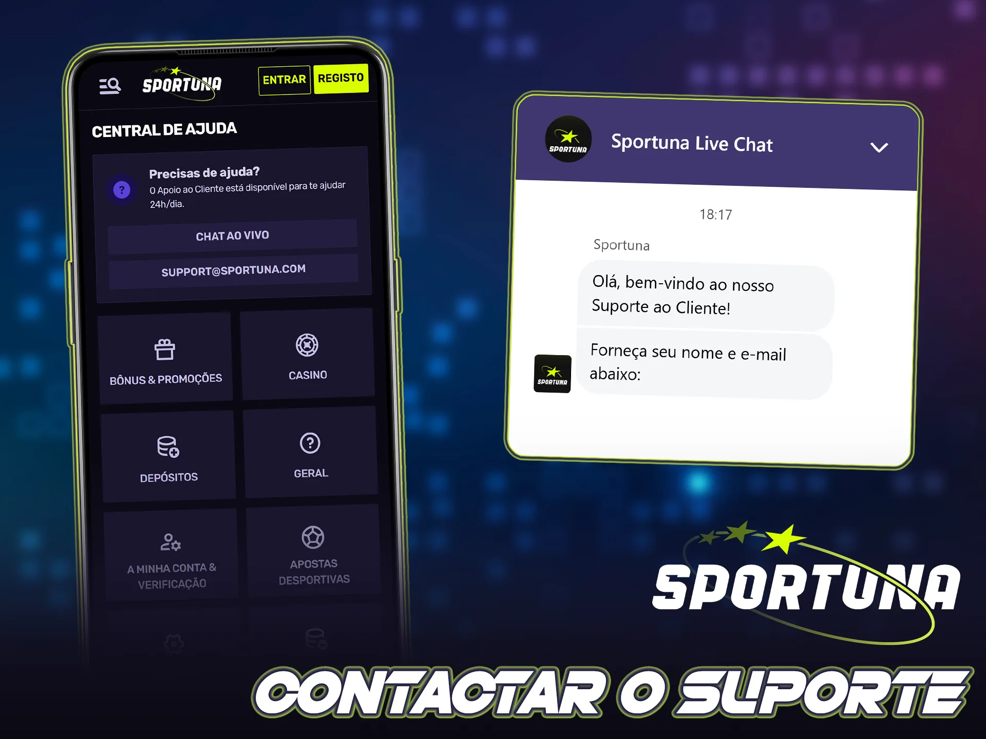 Esclareça as dúvidas no suporte técnico da sua app do Sportuna.