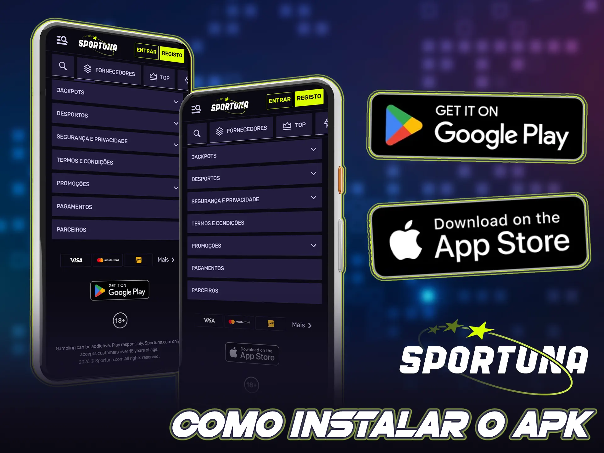 Siga as instruções para instalar o apk da app Sportuna rapidamente.