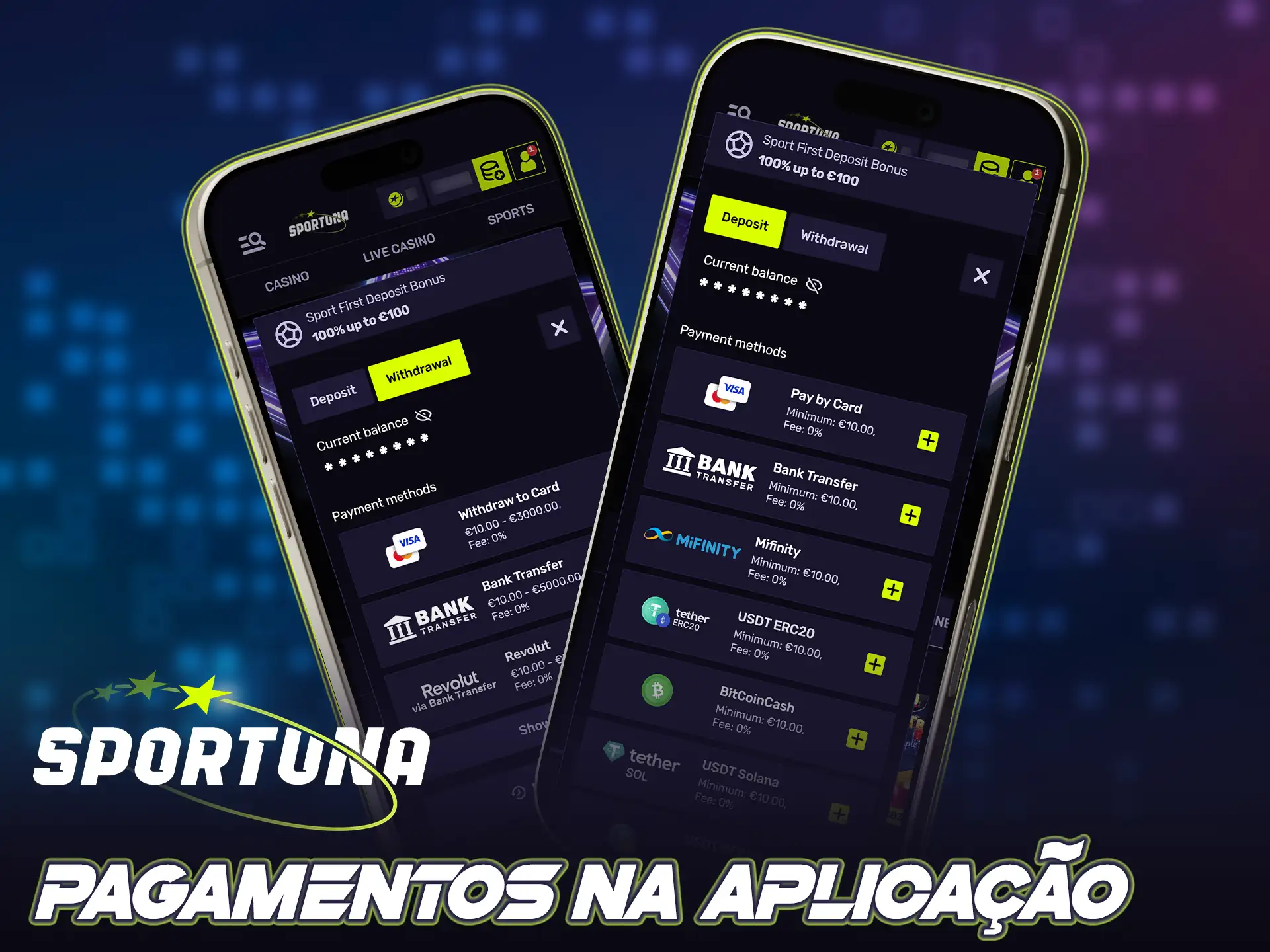 Efetue depósitos seguros através da app do Sportuna e comece a ganhar.