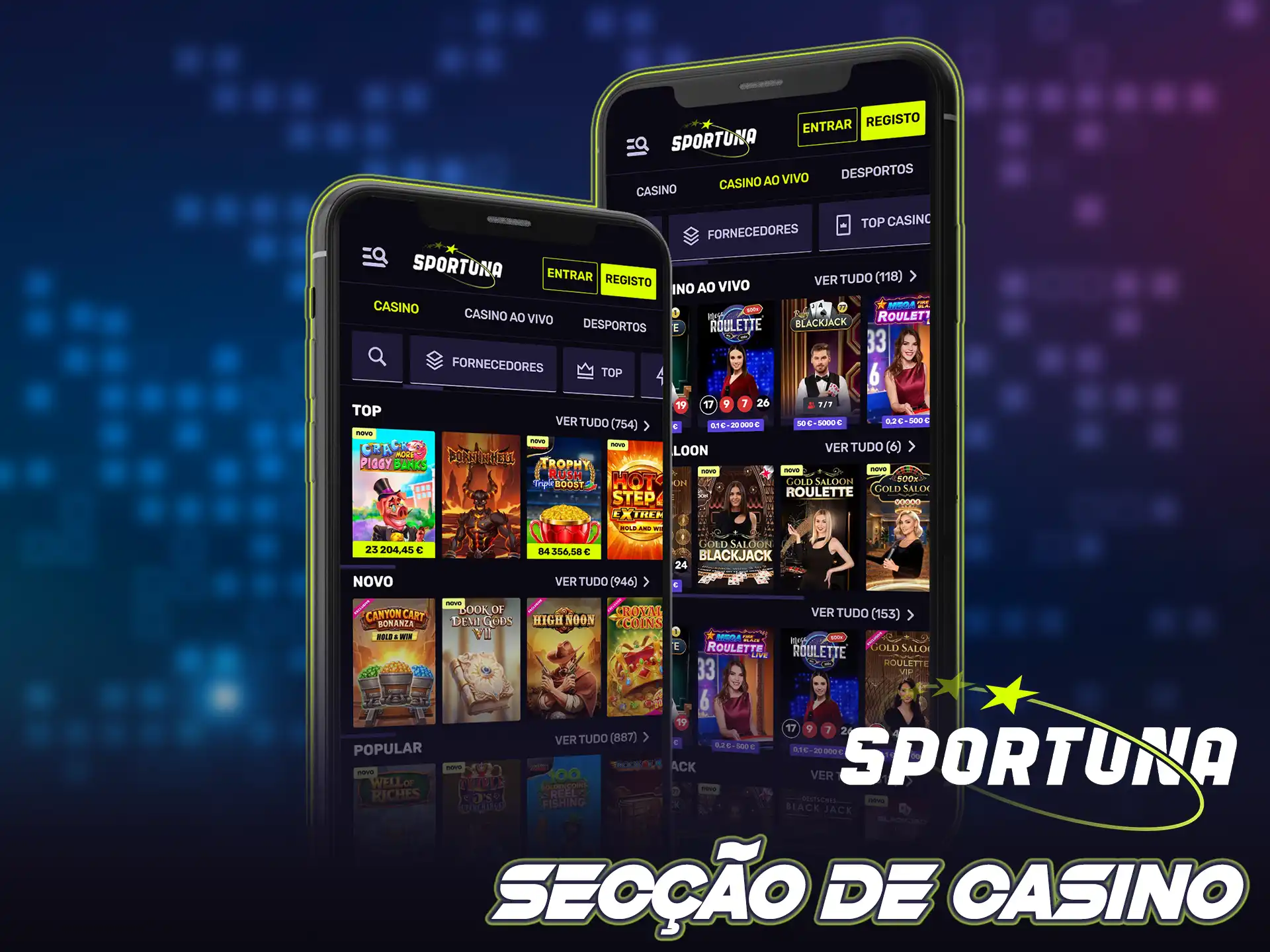 Explore os divertidos jogos de casino utilizando a app do Sportuna.