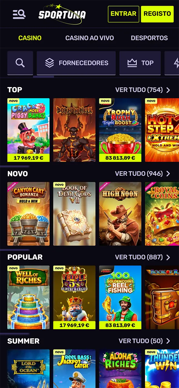 Jogue roleta na interface do casino da sua app Sportuna.