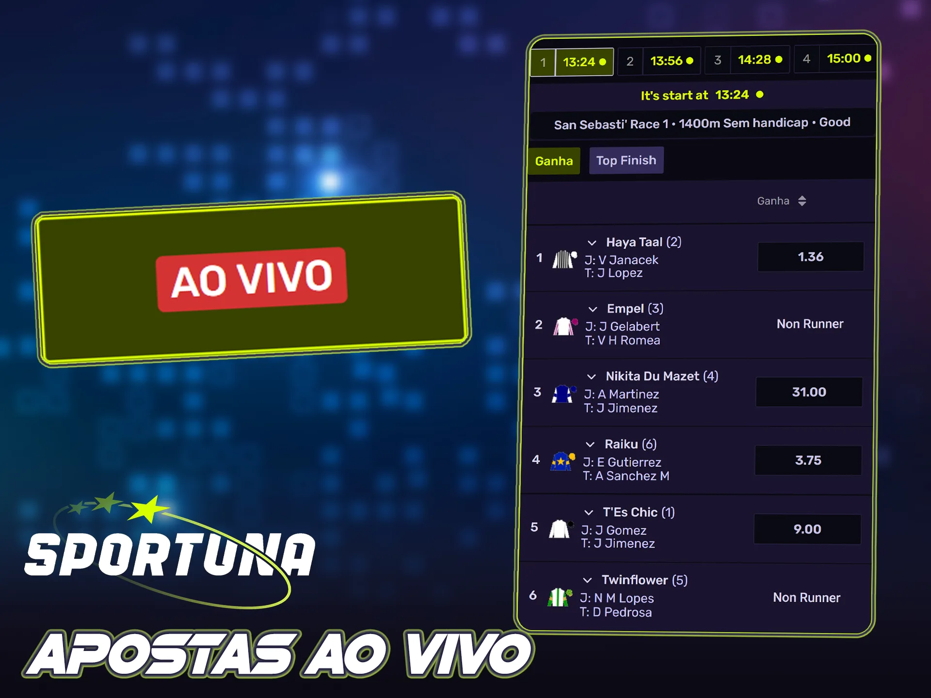 Acompanhe e aposte ao vivo em corridas de cavalos na Sportuna.