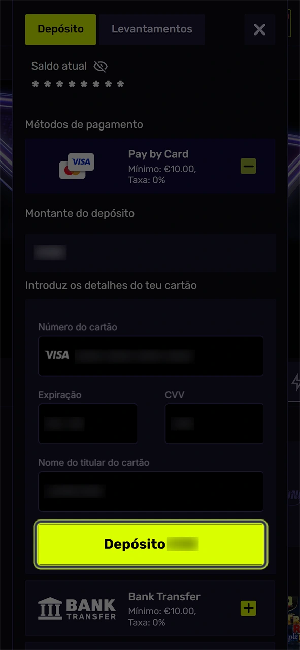 Finalize a transferência para concluir o seu depósito na Sportuna.
