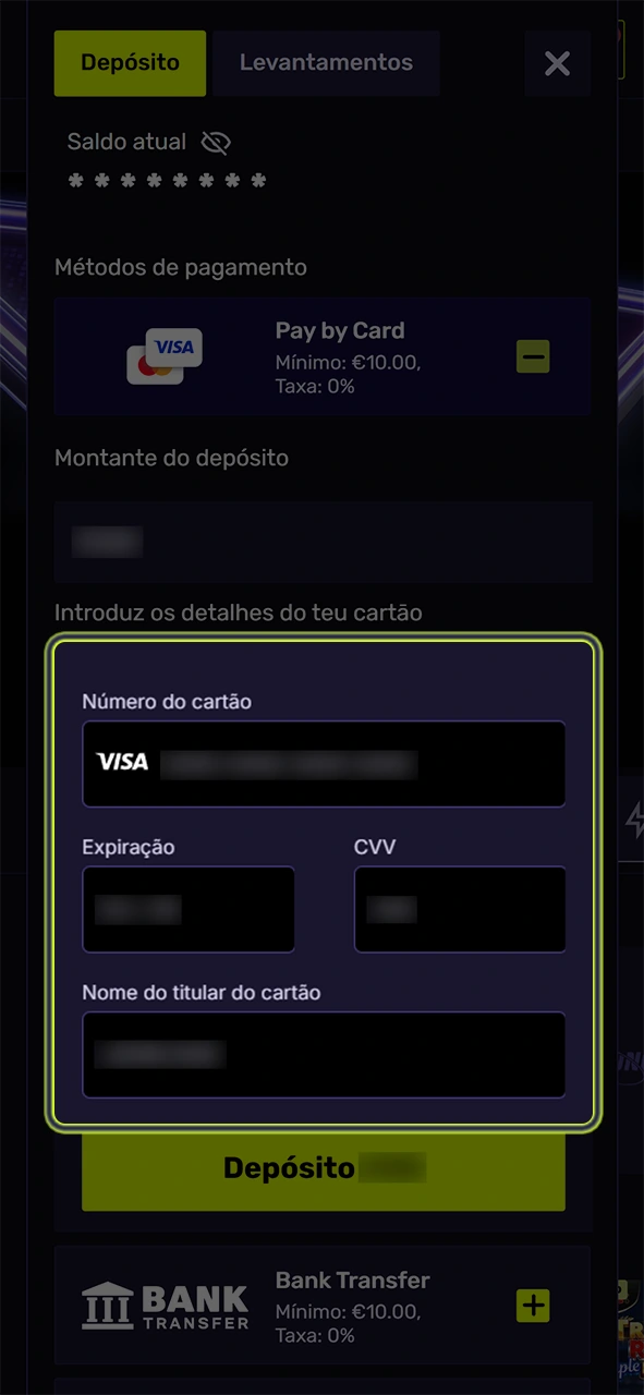 Valide todos os detalhes antes de depositar fundos na Sportuna.
