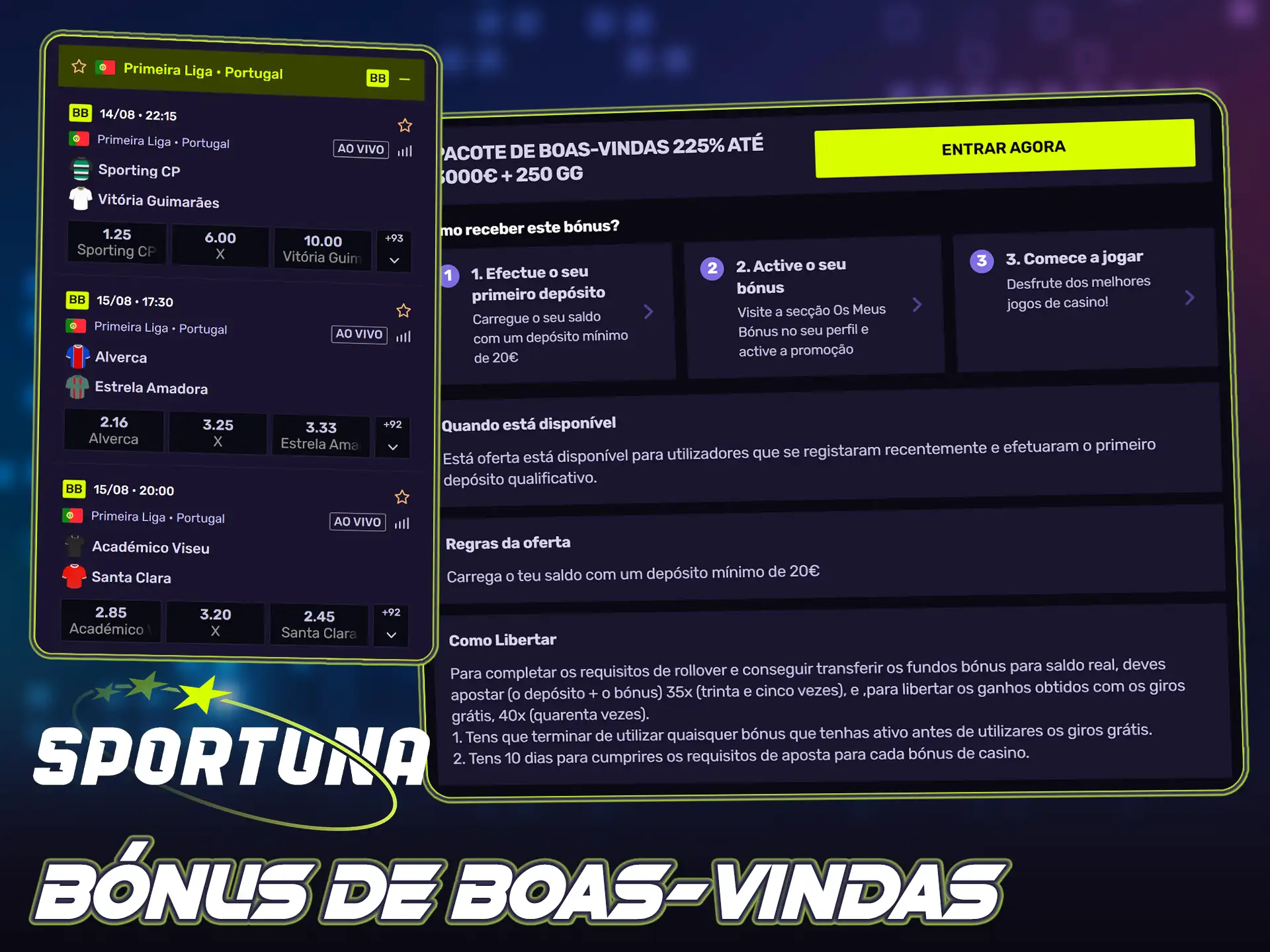 Garanta o bónus de boas-vindas da Sportuna para apostas em futebol.