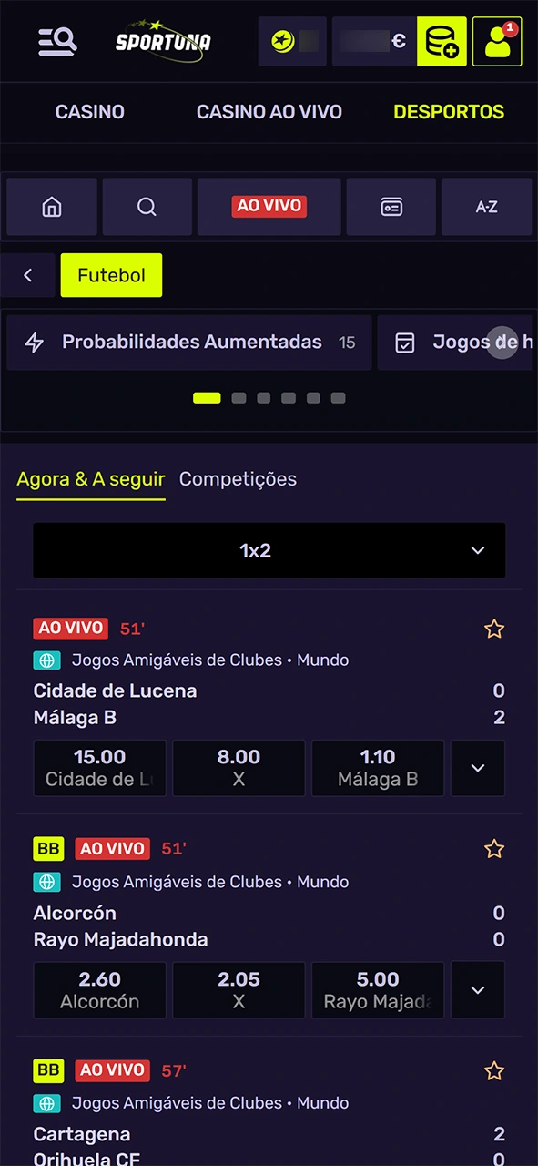 Aceda aos eventos de futebol na Sportuna e decida onde apostar.