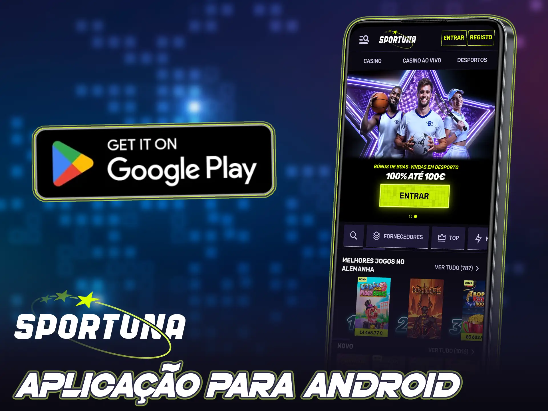 Descarregue o sistema Android do Sportuna para casino ao vivo.
