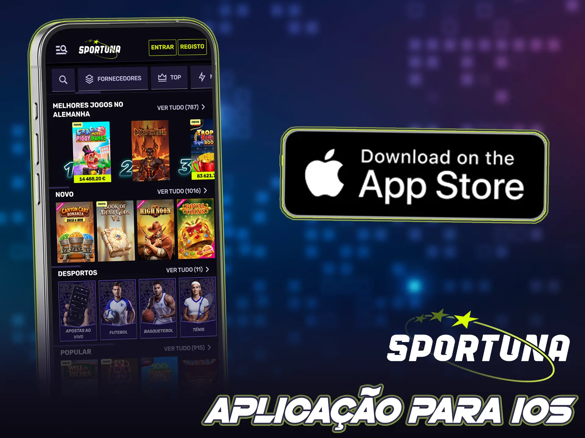Instale a versão iOS do Sportuna e jogue casino ao vivo.
