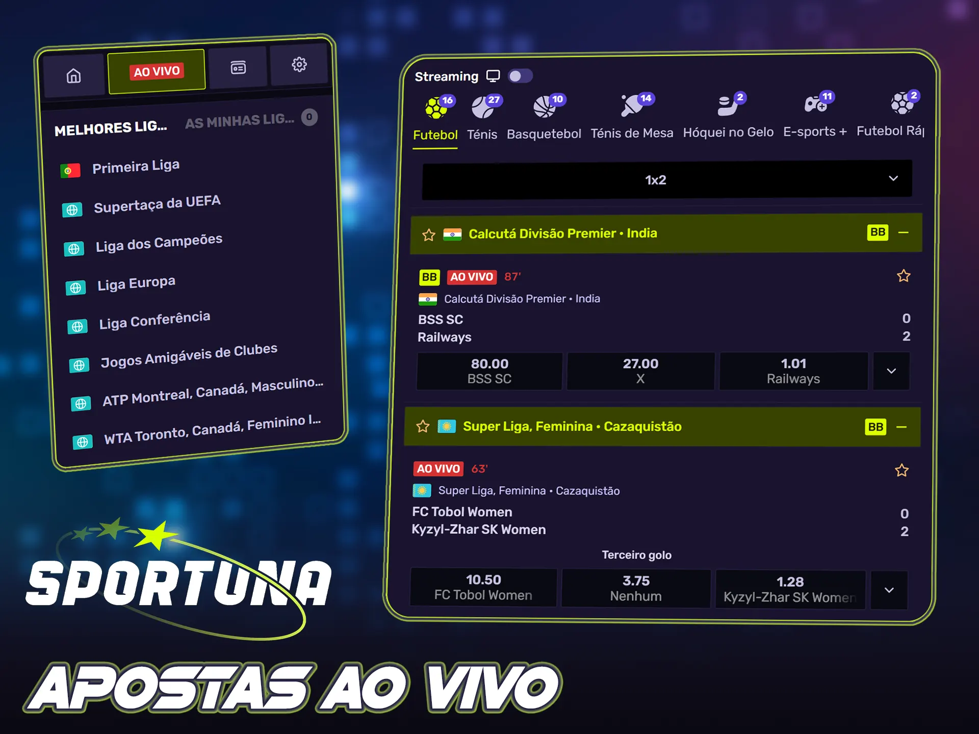 Aposte em tempo real com as odds dinâmicas do Sportuna.