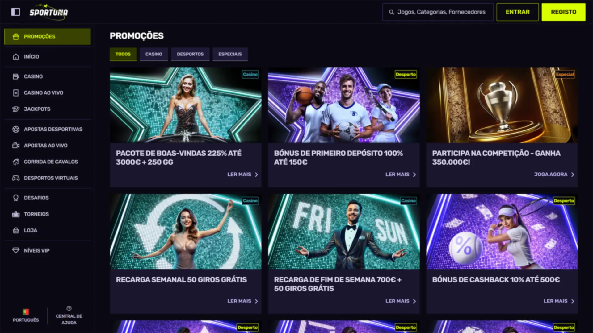 Ative promoções exclusivas para aumentar os lucros no website Sportuna.