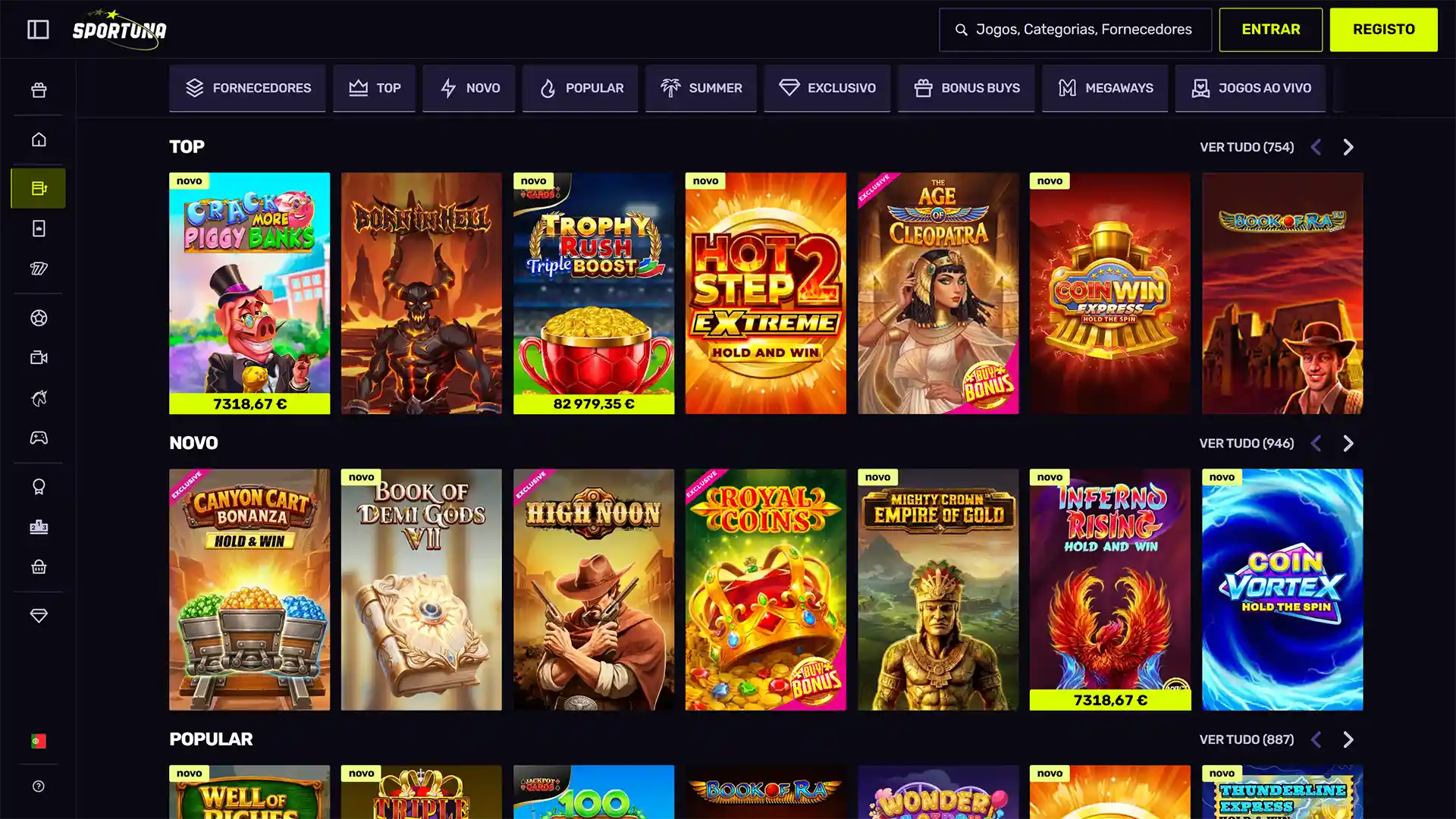 Aposte nos melhores jogos de casino através do website Sportuna.