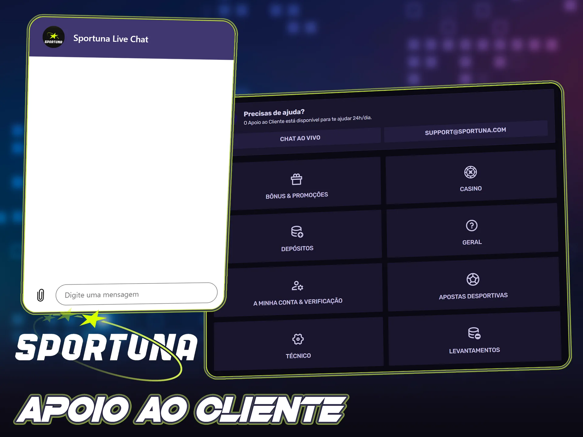 Contacte o apoio ao cliente da Sportuna para esclarecer qualquer levantamento.