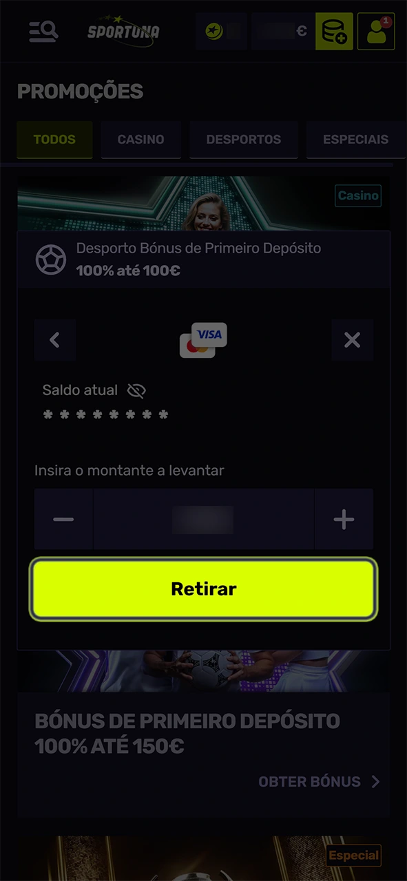 Confirme o pedido final para concluir o levantamento na Sportuna.