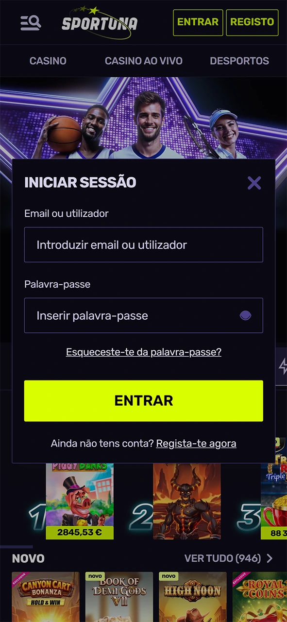 Entre no seu perfil após finalizar o registo na Sportuna.
