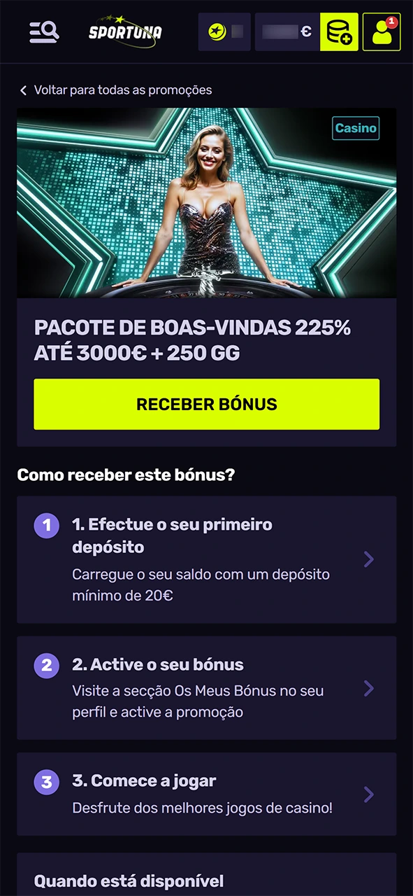 Reivindique a sua oferta da Sportuna antes de jogar slots.