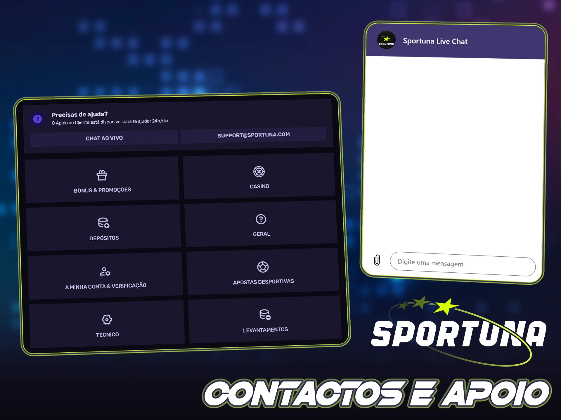 Contacte o suporte da Sportuna para esclarecer dúvidas sobre slots.