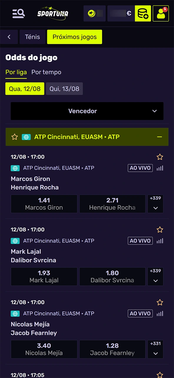 Escolha o jogo ideal de ténis para apostar na Sportuna.
